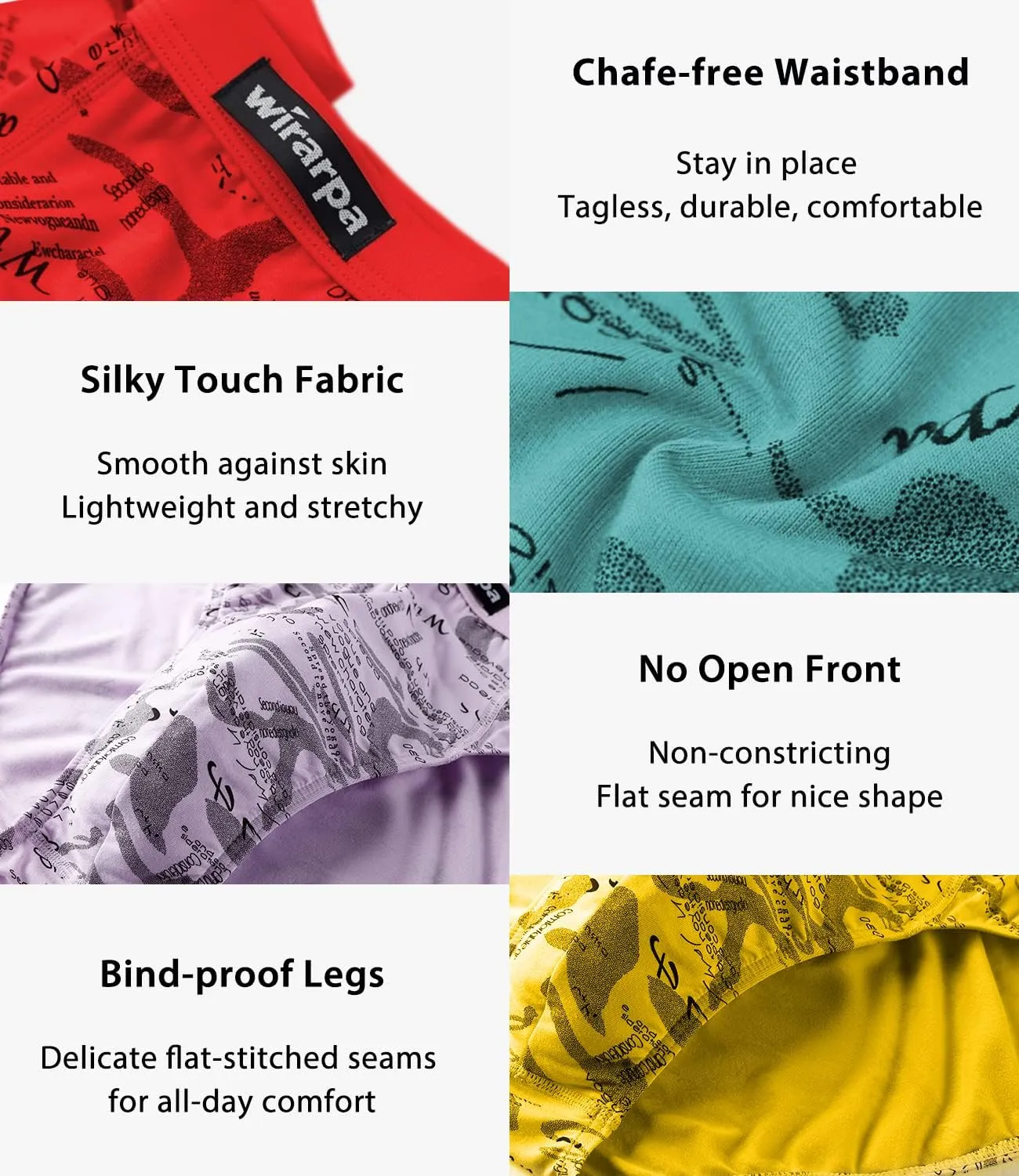wirarpa Men's Underwear Modal Microfiber Briefs No Fly Covered Waistband Silky Touch Underpants 4 Pack