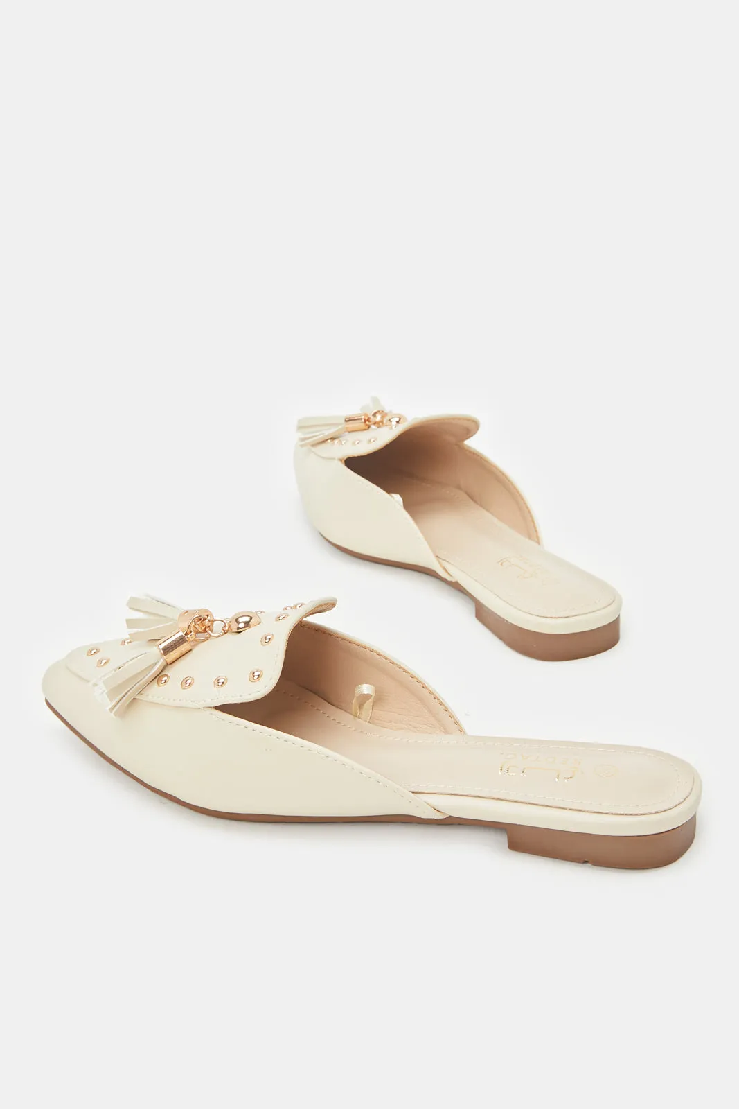 Women Ivory Stud Closed Toe Mule